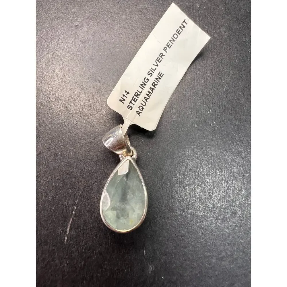 NEW Aquamarine sterling silver teardrop pendant